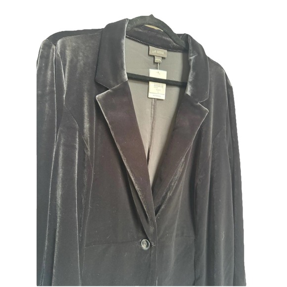 J Jill Wearever Black Velvet Knit Blazer L Classic Whimsigoth Old Money Glam - Picture 4 of 16